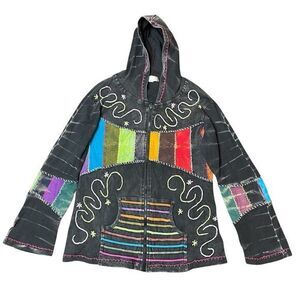 Vintage Y2K Patchwork Embroidered Floral‎ Hoodie By Collection Royal Womens XL